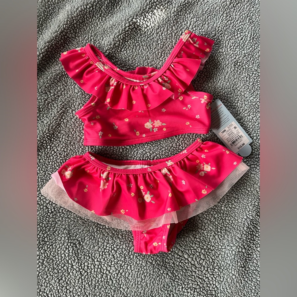 Cat & Jack Girls Pink Floral Ruffle Two-Piece Bikini Set 18 months